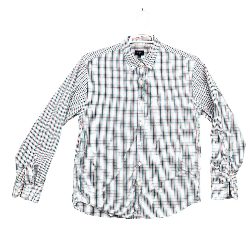 J.Crew Mens‎ Gingham Button Down Shirt Long Sleeve Blue Red Teal Size L